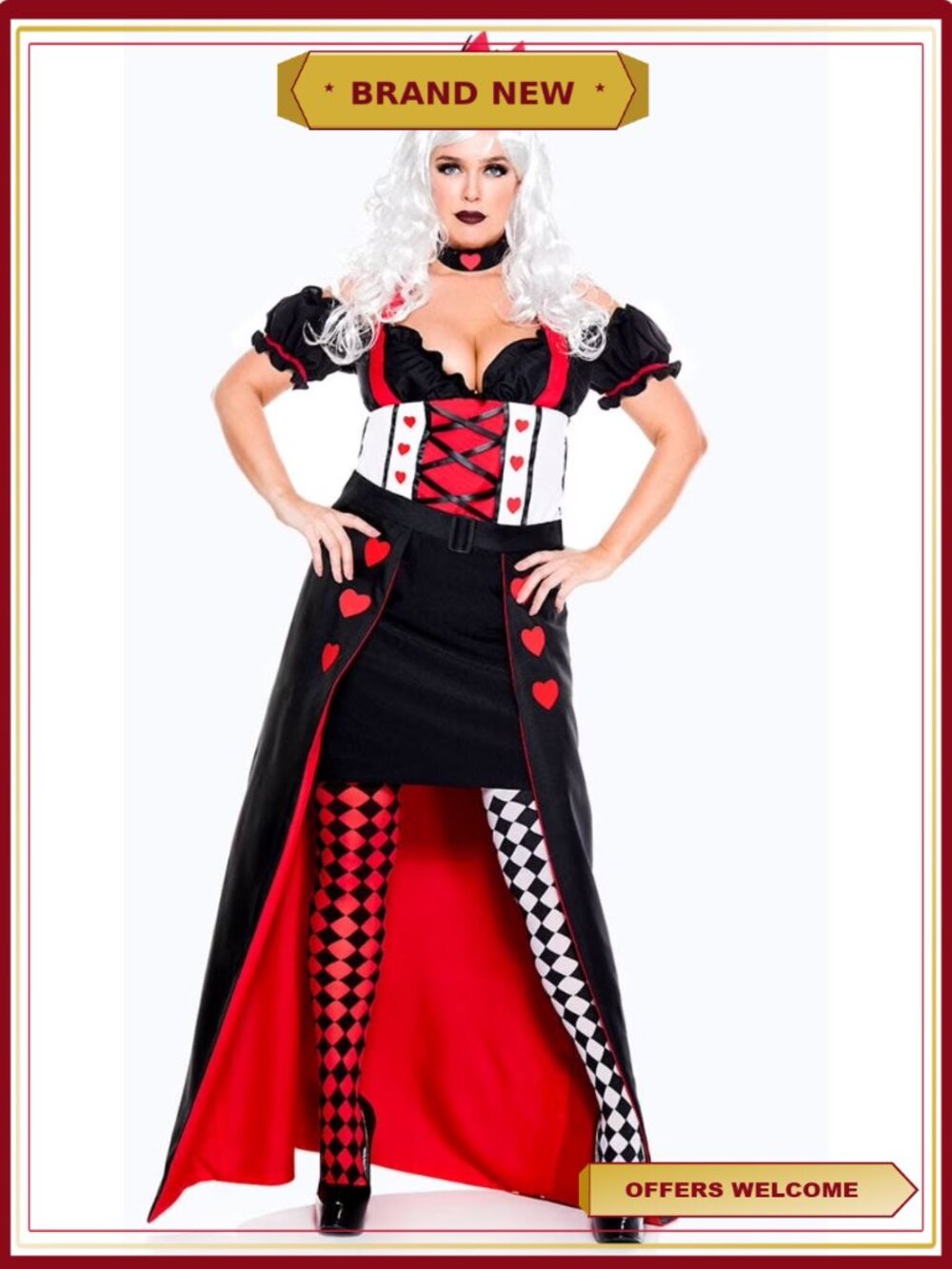 Plus Size Royal Heart Queen Costume Dress with Off Shoulder Lace Up
